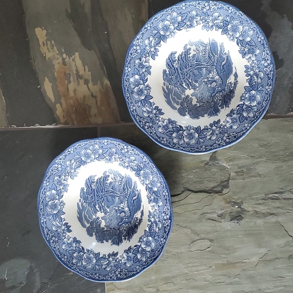 2 Unicorn China Stafforshire England Blue Bowls - Picture 3 of 9